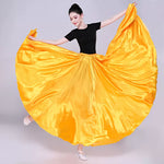 Spanish Skirt - Satin Long Dance Flamenco Skirts with Elastic Waist Big Swing Hem for Belly Dancing - DancerInn   - 34689840873655 - 34689840873655