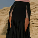 High Slit Skirt Black Latin Skirt Fringe Wrap Stretch Breathable - 30841749176503 - 30841749176503