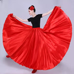 Spanish Skirt - Satin Long Dance Flamenco Skirts with Elastic Waist Big Swing Hem for Belly Dancing - DancerInn   - 34689840349367 - 34689840349367