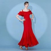 Short Flying Sleeve Modern Ballroom Dance Dresses for Women YL9088 - DancerInn