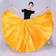 Spanish Skirt - Satin Long Dance Flamenco Skirts with Elastic Waist Big Swing Hem for Belly Dancing - DancerInn yellow / XL / 720° 38.52