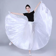 Spanish Skirt - Satin Long Dance Flamenco Skirts with Elastic Waist Big Swing Hem for Belly Dancing - DancerInn white / XL / 720° 38.52