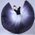 Flamenco Practice Skirt – Gradient Polyester Spanish Dance Skirts Big Hem Long Skirt for Dancing - DancerInn 33.00 White-Black / L / 720° - 34738319851703 - 34738319851703