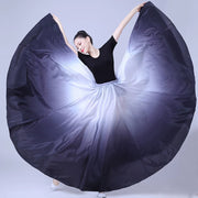 Flamenco Practice Skirt – Gradient Polyester Spanish Dance Skirts Big Hem Long Skirt for Dancing - DancerInn 33.00 White-Black / L / 720°
