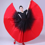 Flamenco Practice Skirt – Gradient Polyester Spanish Dance Skirts Big Hem Long Skirt for Dancing - DancerInn 33.00 Black-Red / L / 720°
