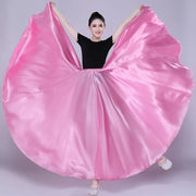 Spanish Skirt - Satin Long Dance Flamenco Skirts with Elastic Waist Big Swing Hem for Belly Dancing - DancerInn  