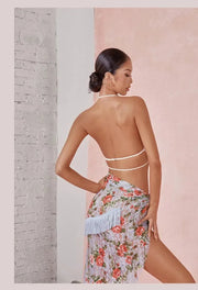 Women Halter Neck Latin Dance Bra Top with Waterfall Fringe Ergonomic Support Hollow Back - DancerInn