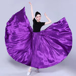 Spanish Skirt - Satin Long Dance Flamenco Skirts with Elastic Waist Big Swing Hem for Belly Dancing - DancerInn purple / XL / 720° 38.52 - 34689841037495 - 34689841037495
