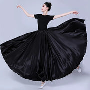 Spanish Skirt - Satin Long Dance Flamenco Skirts with Elastic Waist Big Swing Hem for Belly Dancing - DancerInn  