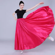Spanish Skirt - Satin Long Dance Flamenco Skirts with Elastic Waist Big Swing Hem for Belly Dancing - DancerInn  