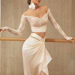 Dance Sports Bra - Lace Strapless Bra with Built-in Pads Off Shoulder for Latin Salsa Rumba Samba - DancerInn  - 34155842896055 - 34155842896055