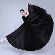 Spanish Skirt - Satin Long Dance Flamenco Skirts with Elastic Waist Big Swing Hem for Belly Dancing - DancerInn  