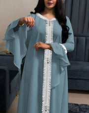 Loose Muslim Arabic Islamic Kaftan Dresses with Golden Ribbon Embroidery for Women - DancerInn