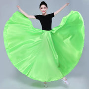 Spanish Skirt - Satin Long Dance Flamenco Skirts with Elastic Waist Big Swing Hem for Belly Dancing - DancerInn light green / XL / 720° 38.52