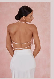 Women Halter Neck Latin Dance Bra Top with Waterfall Fringe Ergonomic Support Hollow Back - DancerInn