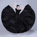 Spanish Skirt - Satin Long Dance Flamenco Skirts with Elastic Waist Big Swing Hem for Belly Dancing - DancerInn black / XL / 720° 38.52 - 34689841168567 - 34689841168567