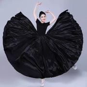 Spanish Skirt - Satin Long Dance Flamenco Skirts with Elastic Waist Big Swing Hem for Belly Dancing - DancerInn black / XL / 720° 38.52