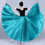 Spanish Skirt - Satin Long Dance Flamenco Skirts with Elastic Waist Big Swing Hem for Belly Dancing - DancerInn   - 34689841692855 - 34689841692855