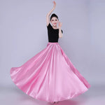 Spanish Skirt - Satin Long Dance Flamenco Skirts with Elastic Waist Big Swing Hem for Belly Dancing - DancerInn   - 34689840742583 - 34689840742583