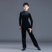 Boys Dance Costumes Suits - Black & White V-Neck Latin Ballroom Tango Salsa Outfits for Kids - DancerInn Black-3 / 170cm