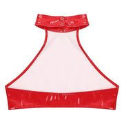 Women's Pole Dancing Costume Glossy Sleeveless T-Shirt Halter Neck Latin Bralette Crop Tops - DancerInn