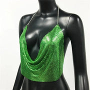 Backless Sequin Crop Tops Sexy Metallic Gold Silver Tanks for Women Summer Beach Club Fashion - DancerInn