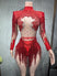 Red 2 / S - Rhinestone Fringe Bodysuit for Women Sheer Mesh Sequin Leotard Stage Performance Showgirl Dance Costume