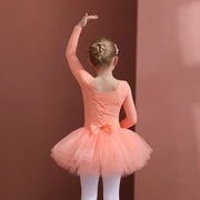 Long Sleeve Ballet Leotard with Skirt for Girls Toddler Kids Gymnastics Tutu Dress - DancerInn Orange Long Sleeve / XXL