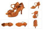 Ballroom Dance Shoes Women - Satin Mid High Heel Suede Sole Dancing Sneaker for Latin Bachata Jazz - 37033275195575 - 37033275195575