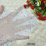 Rhinestone Fishnet Tights - Glitter See Through Mesh Pantyhose Dance for Salsa Tango Rumba - DancerInn 12.20 White / One size