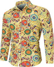Mens Paisley Shirts - Long Sleeve Vintage Floral Hawaiian Shirts for  Men, Retro 70s Disco Button-Up Casual Hippie Ethnic Style - DancerInn YCZHJ20241928Z-5XL