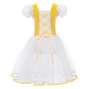 Girls Ballet Dress - Romantic Pink Professional Ballet Tutu Dress with TullePuff Sleeves for Kids Gymnastics Ballerina Dance - DancerInn