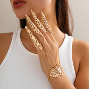 Claw Bracelet with Finger Chain - Vintage Lace Hand Harness Bracelet Black, Silver & Gold Gothic Jewelry - DancerInn 