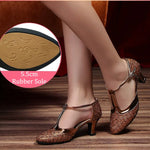 Latin American Dancing Shoes for Woman with Glitter Upper T-Strap for Salsa Rumba Tango - DancerInn 44.29 5.5cm rubber coffee / US 8/EU 42 - 35059619987639 - 35059619987639