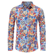 Mens Paisley Dress Shirt – 70s Hippie Shirt with Disco Floral Printed Long Sleeve Vintage Ethnic Pattern for Casual Party - DancerInn YCZHK2024091KY-5XL 22.95