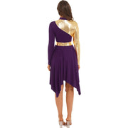 Modern Lyrical Dance Costume: Long Sleeve Worship Dress with Asymmetrical Design for Women - DancerInn