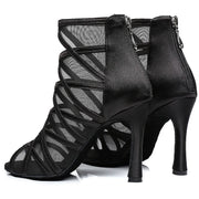 black mesh latin dance boots