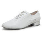 Ballroom Dance Shoes for Men - Leather Suede Sole Low Heel Dance Shoes for Latin Salsa & Tango Practice - DancerInn White-10 - 32679599603895 - 32679599603895