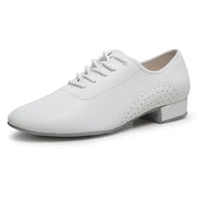 Ballroom Dance Shoes for Men - Leather Suede Sole Low Heel Dance Shoes for Latin Salsa & Tango Practice - DancerInn White-10