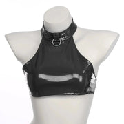 Women's Pole Dancing Costume Glossy Sleeveless T-Shirt Halter Neck Latin Bralette Crop Tops - DancerInn