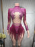 purple 3 / S - Rhinestone Fringe Bodysuit for Women Sheer Mesh Sequin Leotard Stage Performance Showgirl Dance Costume