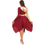 Modern Lyrical Dance Costume: Long Sleeve Worship Dress with Asymmetrical Design for Women - DancerInn