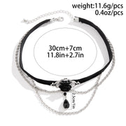 Gothic Choker Necklace with Crystal Beads - Vintage Black Lace Collar Necklace, Boho Victorian Goth Style - DancerInn 