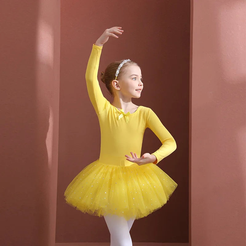Elegant Long Sleeve Ballet Leotard with Skirt for Girls | DancerInn