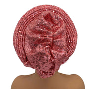 Women’s Sequined Turban Cap African Auto Gele Headtie Nigerian Wedding Head Wrap - DancerInn