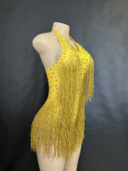 halter dance bodysuit with sparkling fringe