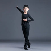 Boys Dance Costumes Suits - Black & White V-Neck Latin Ballroom Tango Salsa Outfits for Kids - DancerInn Black-2 / 170cm