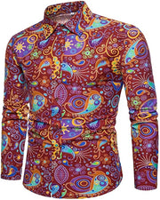 Mens Paisley Shirts - Long Sleeve Vintage Floral Hawaiian Shirts for  Men, Retro 70s Disco Button-Up Casual Hippie Ethnic Style - DancerInn YCZHJ20241928X-5XL