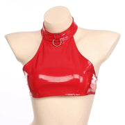 Women's Pole Dancing Costume Glossy Sleeveless T-Shirt Halter Neck Latin Bralette Crop Tops - DancerInn