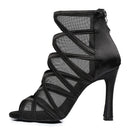 Scarpe da ballo comode da donna - Tacco con suola in raso scamosciato a rete per balli latino-americani, jazz, salsa e bachata. - Nero / Taglia US 4.5/EU 34 / 6 cm